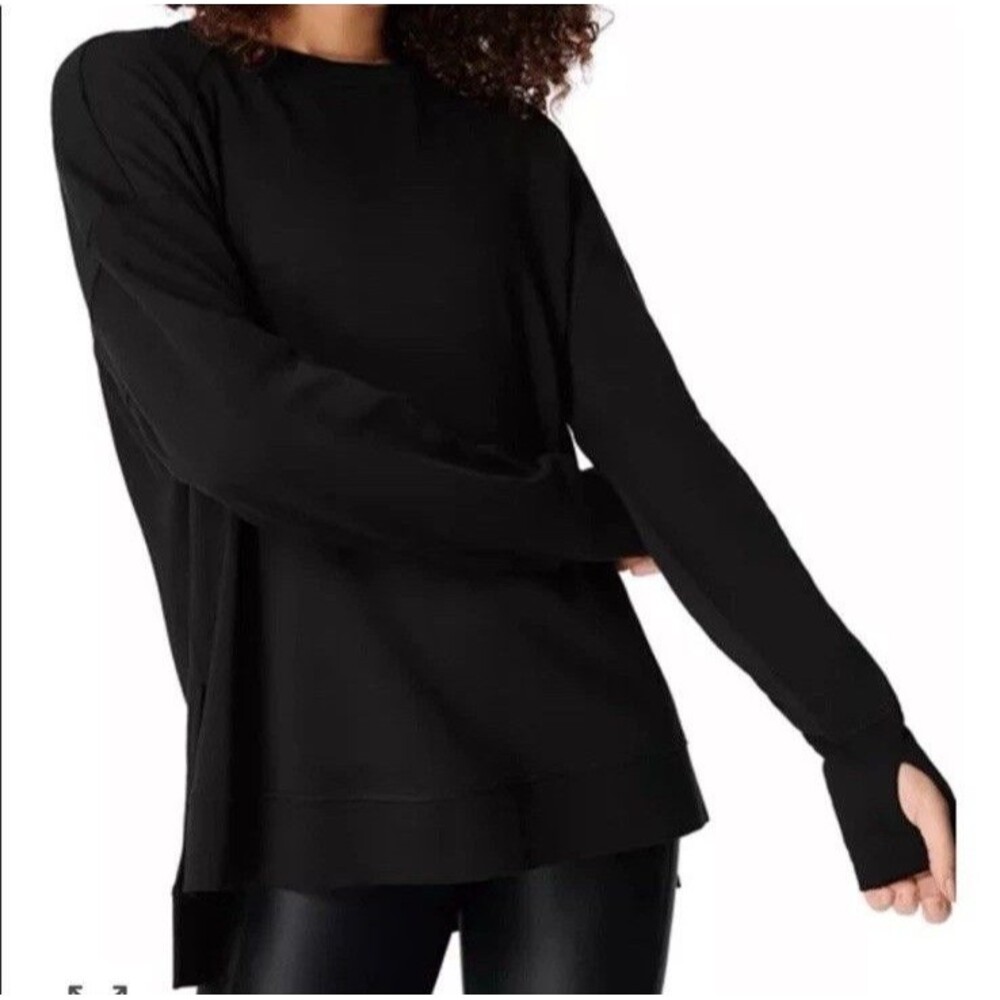 Sweaty Betty After Class Longline Crewneck Oversized Black Sweatshirt Small